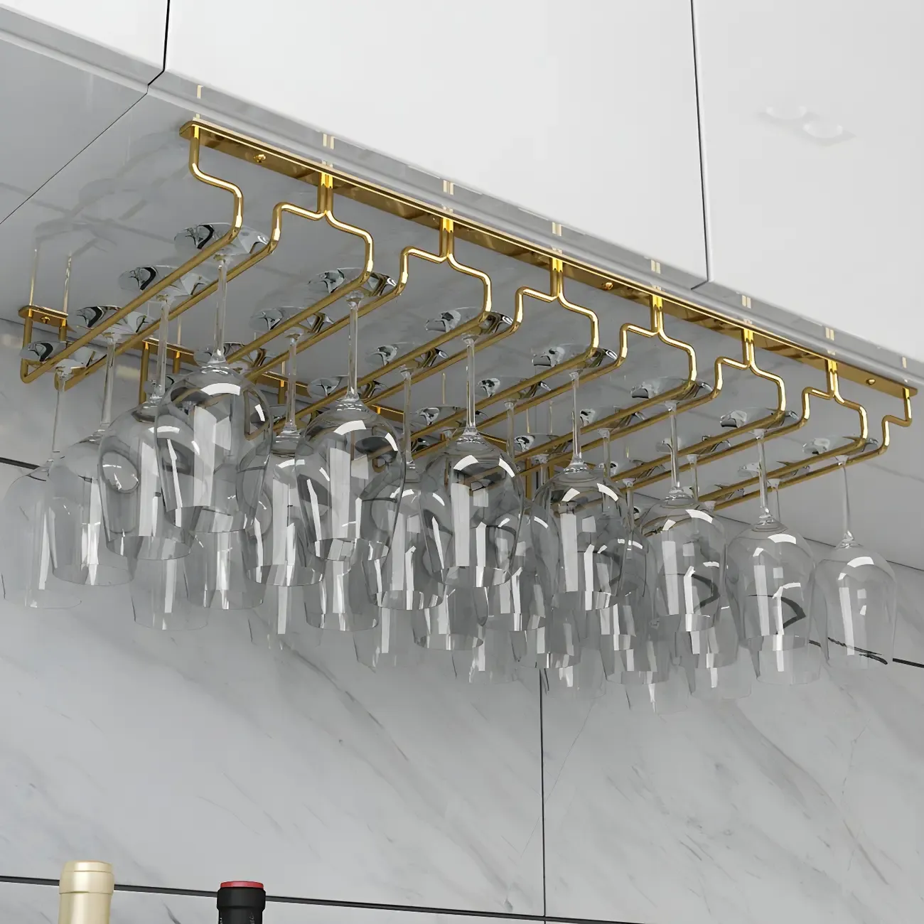 Gold Rectangular Hanging Metal Wine Glass Rack Image - 22