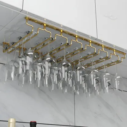 Gold Rectangular Hanging Metal Wine Glass Rack Image - 22