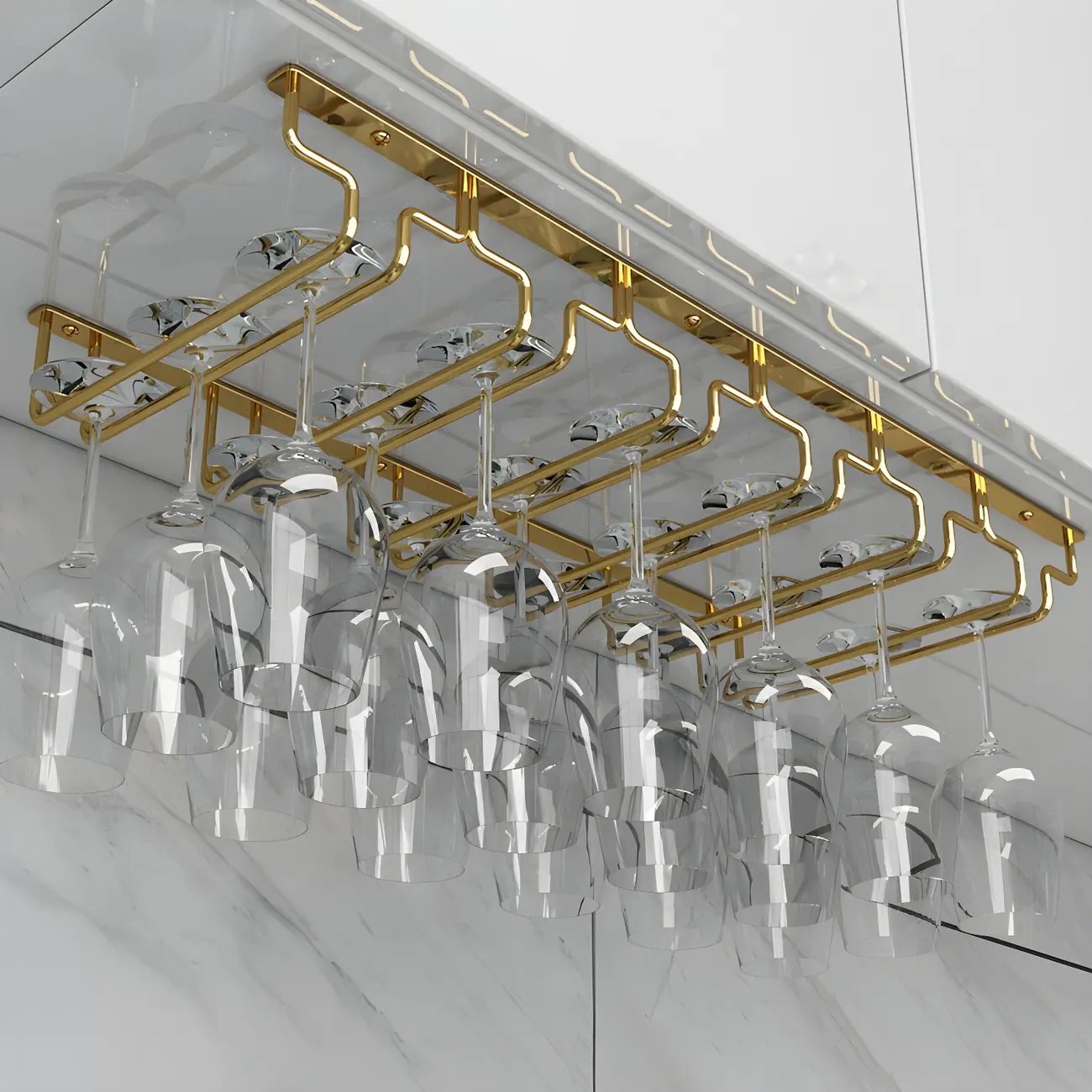 Gold Rectangular Hanging Metal Wine Glass Rack Image - 23 | homeyfad