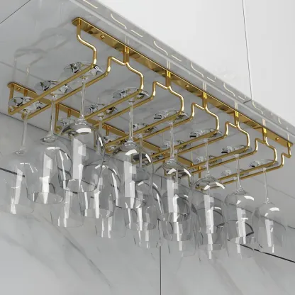 Gold Rectangular Hanging Metal Wine Glass Rack Image - 23