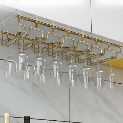 Gold Rectangular Hanging Metal Wine Glass Rack Image - 24