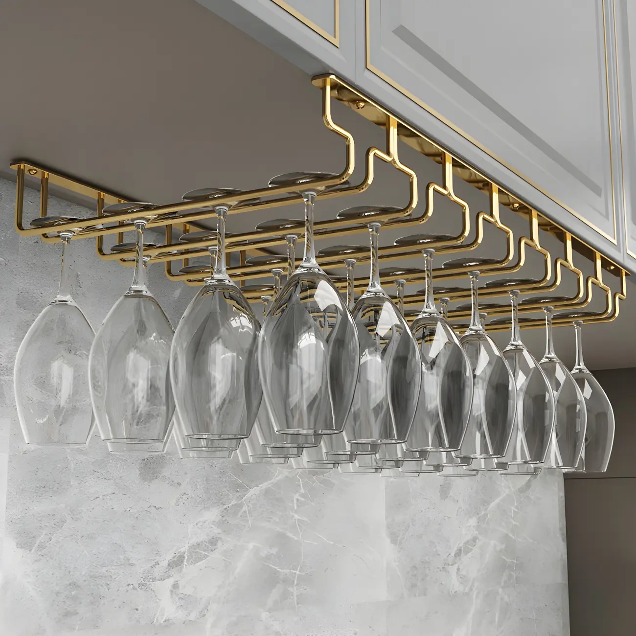 Gold Rectangular Hanging Metal Wine Glass Rack Image - 28 | homeyfad
