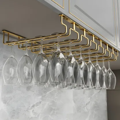 Gold Rectangular Hanging Metal Wine Glass Rack Image - 28