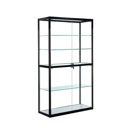 Modern Rectangular Black Glass Curio Display Cabinet Image - 5