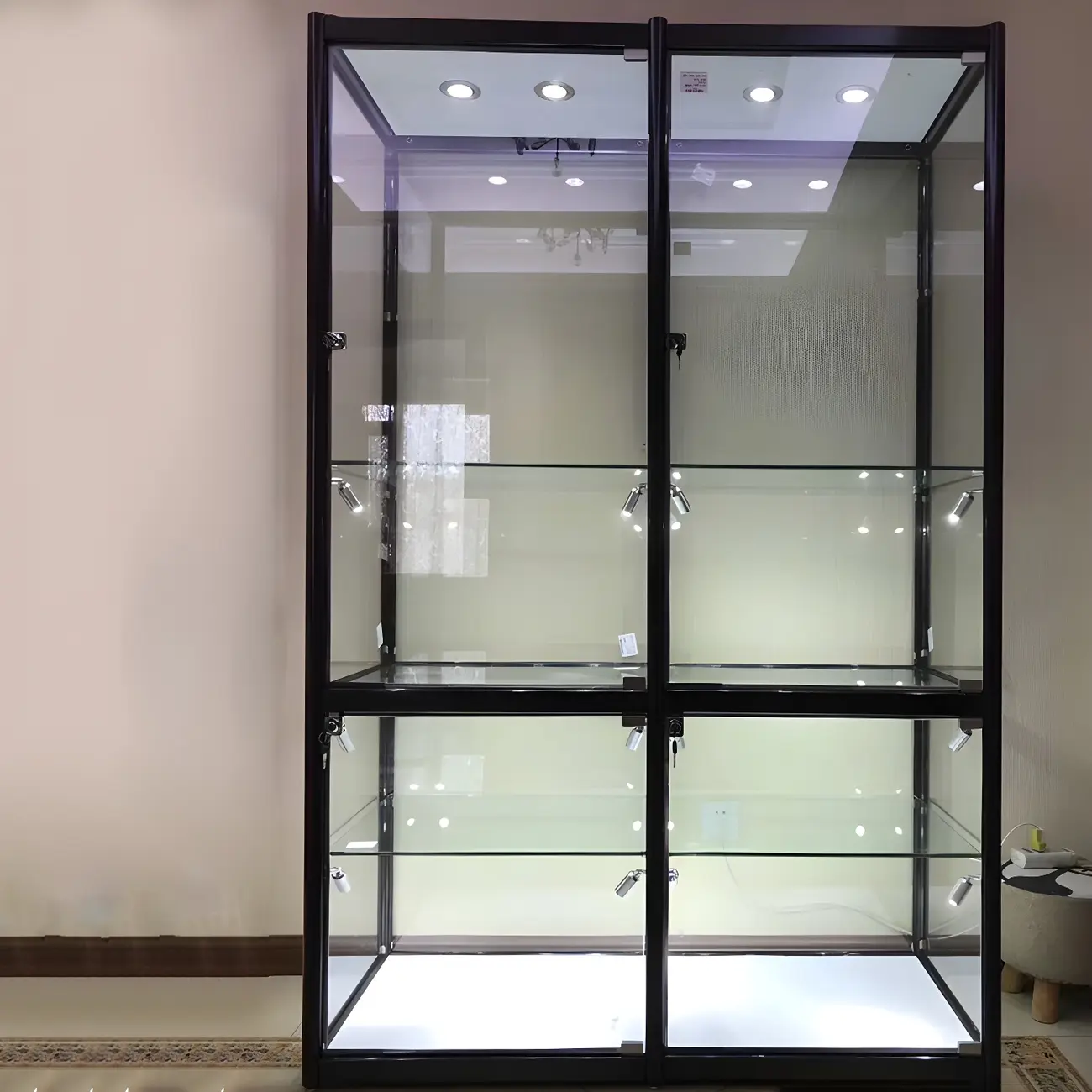 Modern Rectangular Black Glass Curio Display Cabinet Image - 6 | homeyfad