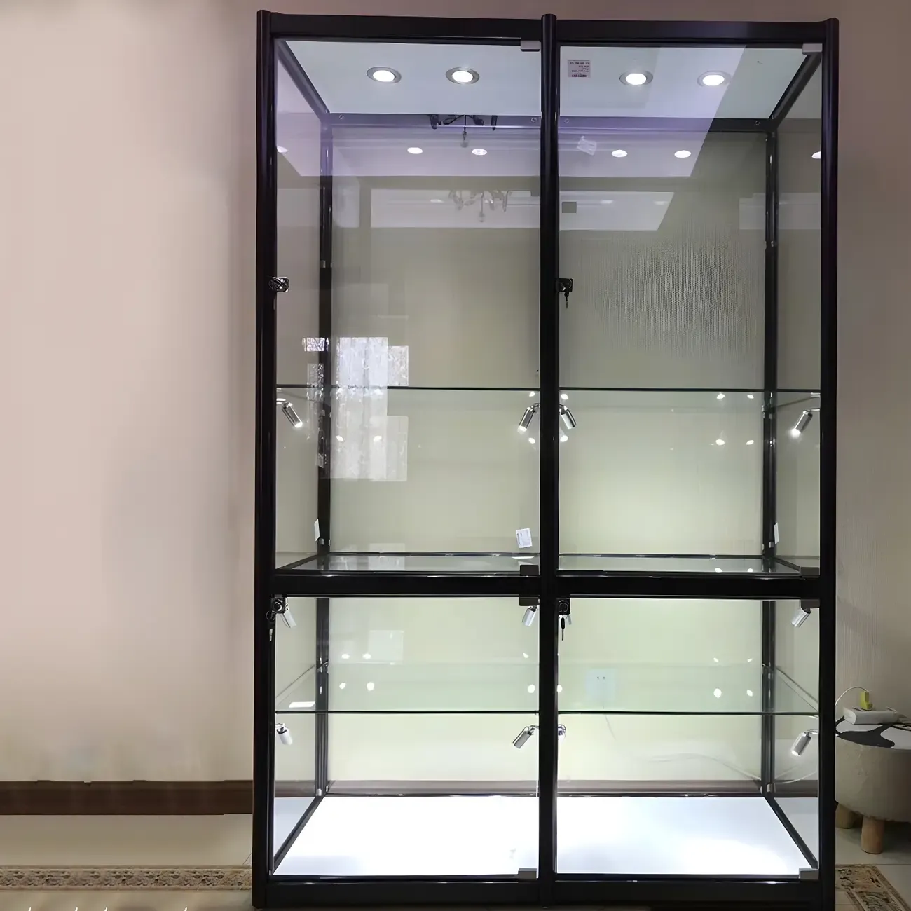 Modern Rectangular Black Glass Curio Display Cabinet Image - 6