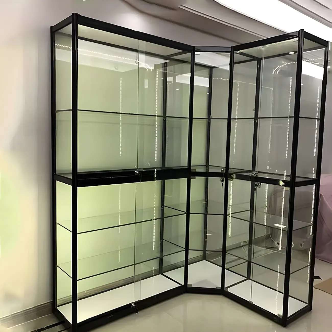 Modern Rectangular Black Glass Curio Display Cabinet Image - 8
