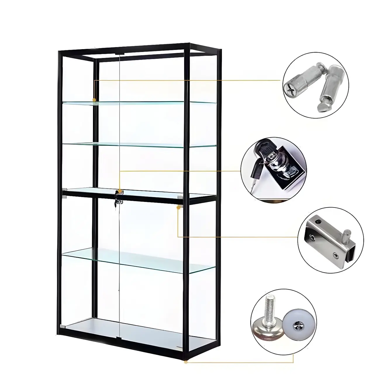 Modern Rectangular Black Glass Curio Display Cabinet Image - 12 | homeyfad