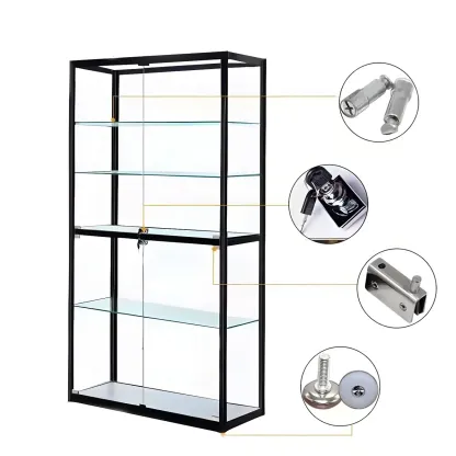 Modern Rectangular Black Glass Curio Display Cabinet Image - 12