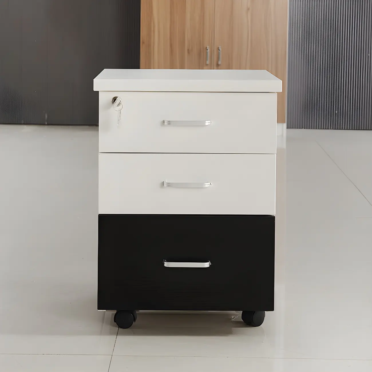 Modern Wooden Filing Cabinet with Lockable Storage for Offices Image - 2 | homeyfad