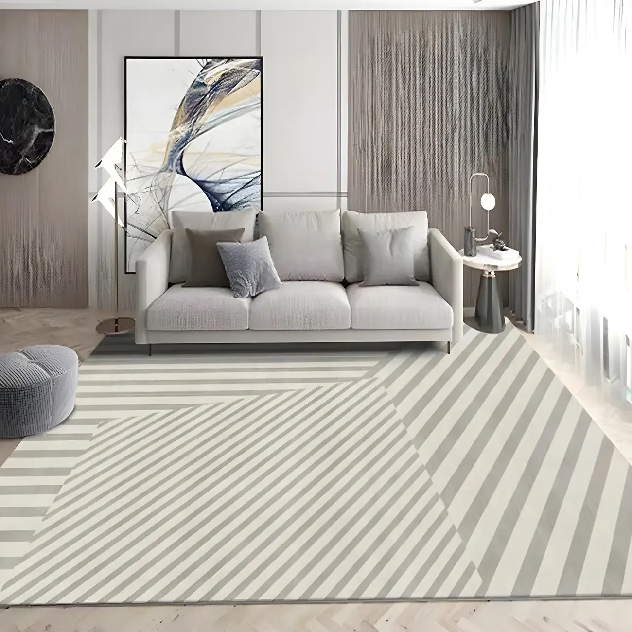 Modern Polyester Geometric Beige Rectangle Area Rug Image - 3
