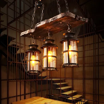 Rustic Industrial Large Wood Island Chandelier Image - 3