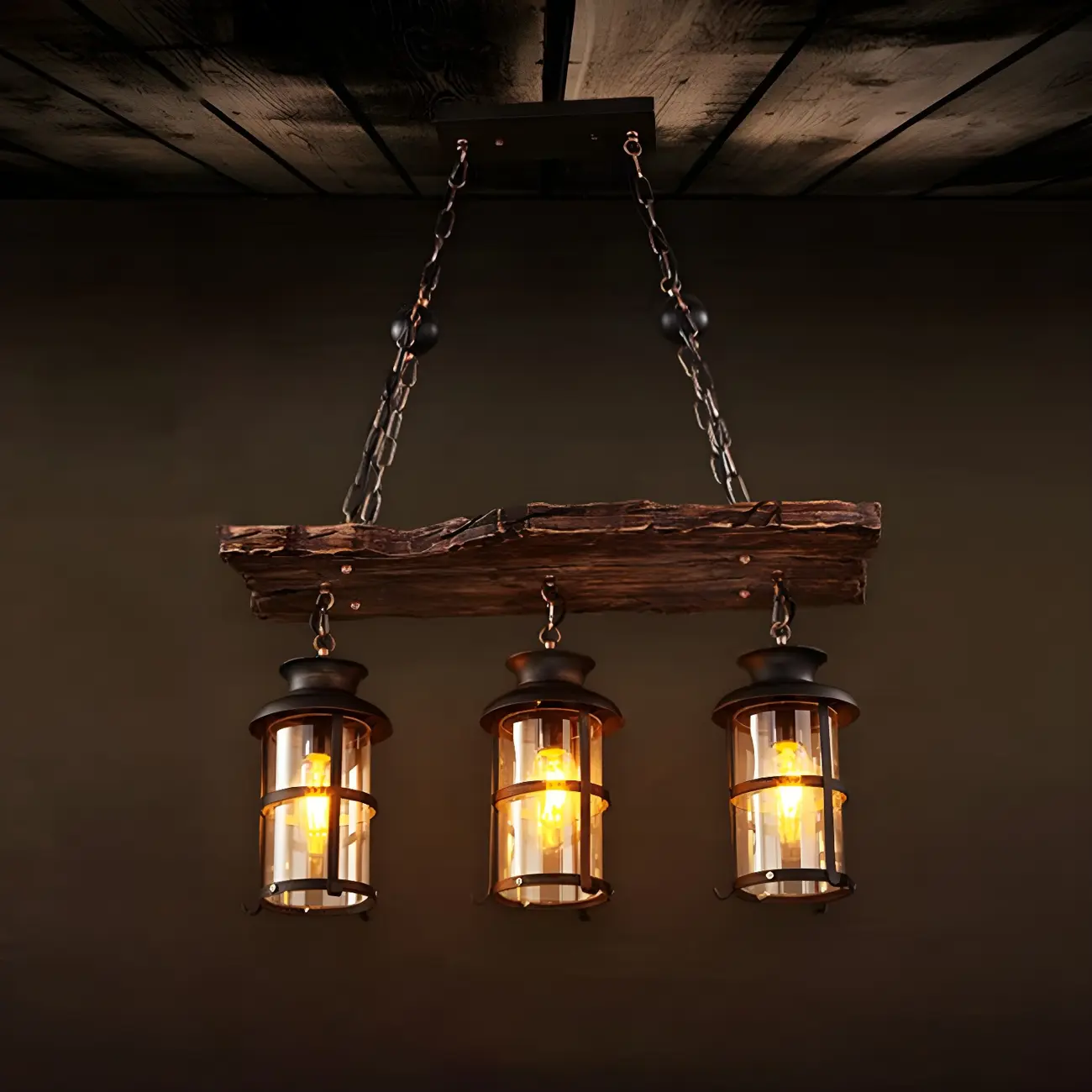 Rustic Industrial Large Wood Island Chandelier Image - 2 | homeyfad