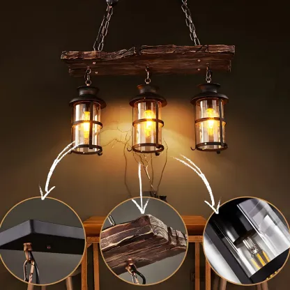 Rustic Industrial Large Wood Island Chandelier Image - 4