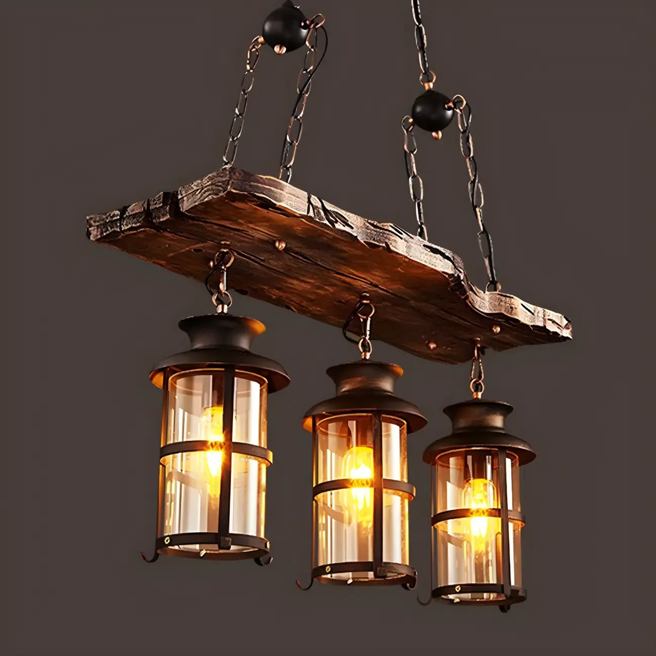 Rustic Industrial Large Wood Island Chandelier Image - 7