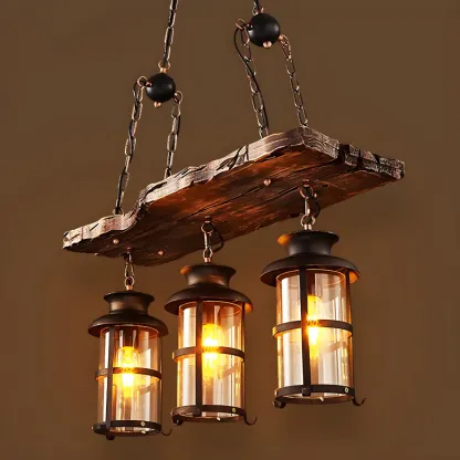 Rustic Industrial Large Wood Island Chandelier Image - 8