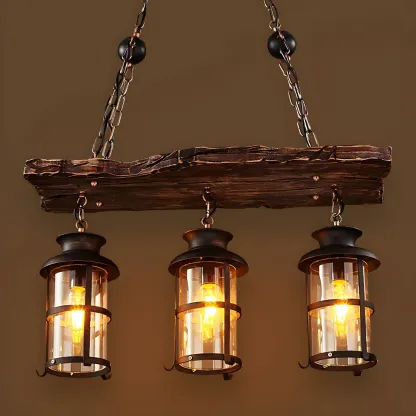 Rustic Industrial Large Wood Island Chandelier Image - 1
