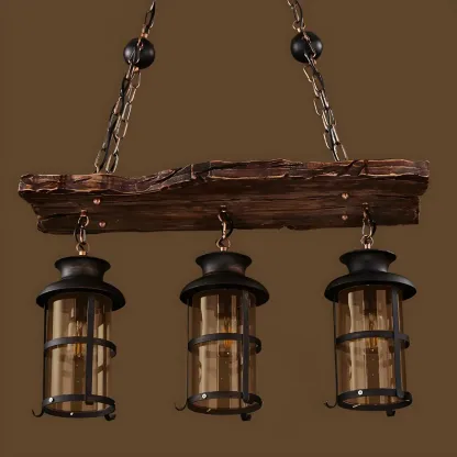Rustic Industrial Large Wood Island Chandelier Image - 9