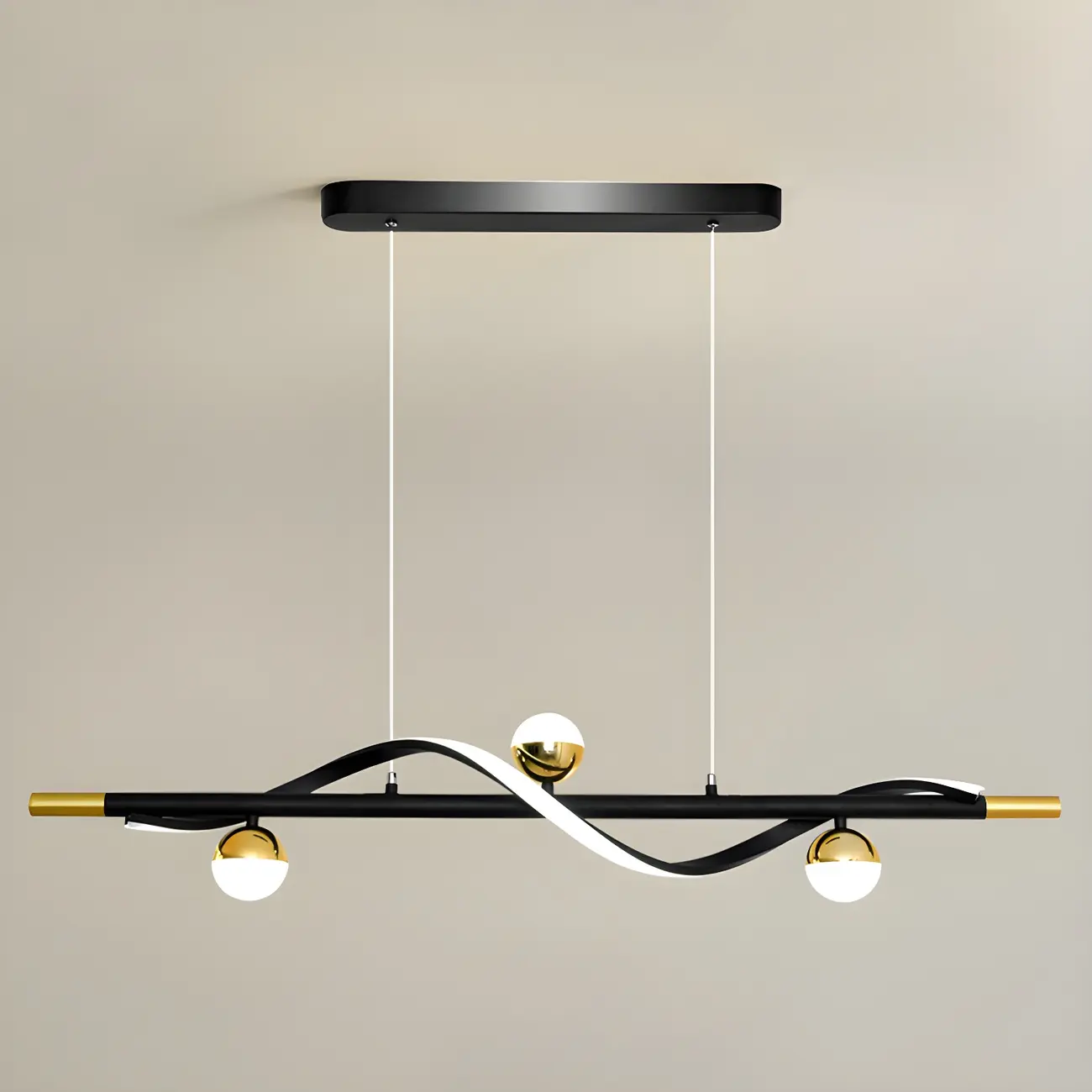 Abstract Black Metal Wave Island Pendant Light Image - 7 | homeyfad