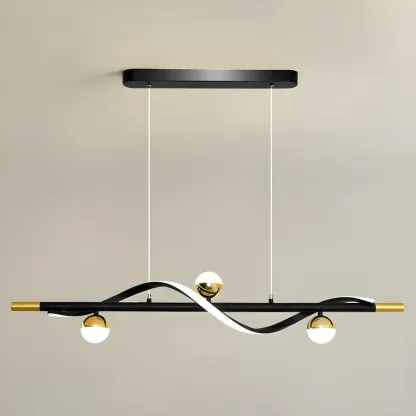 Abstract Black Metal Wave Island Pendant Light Image - 7