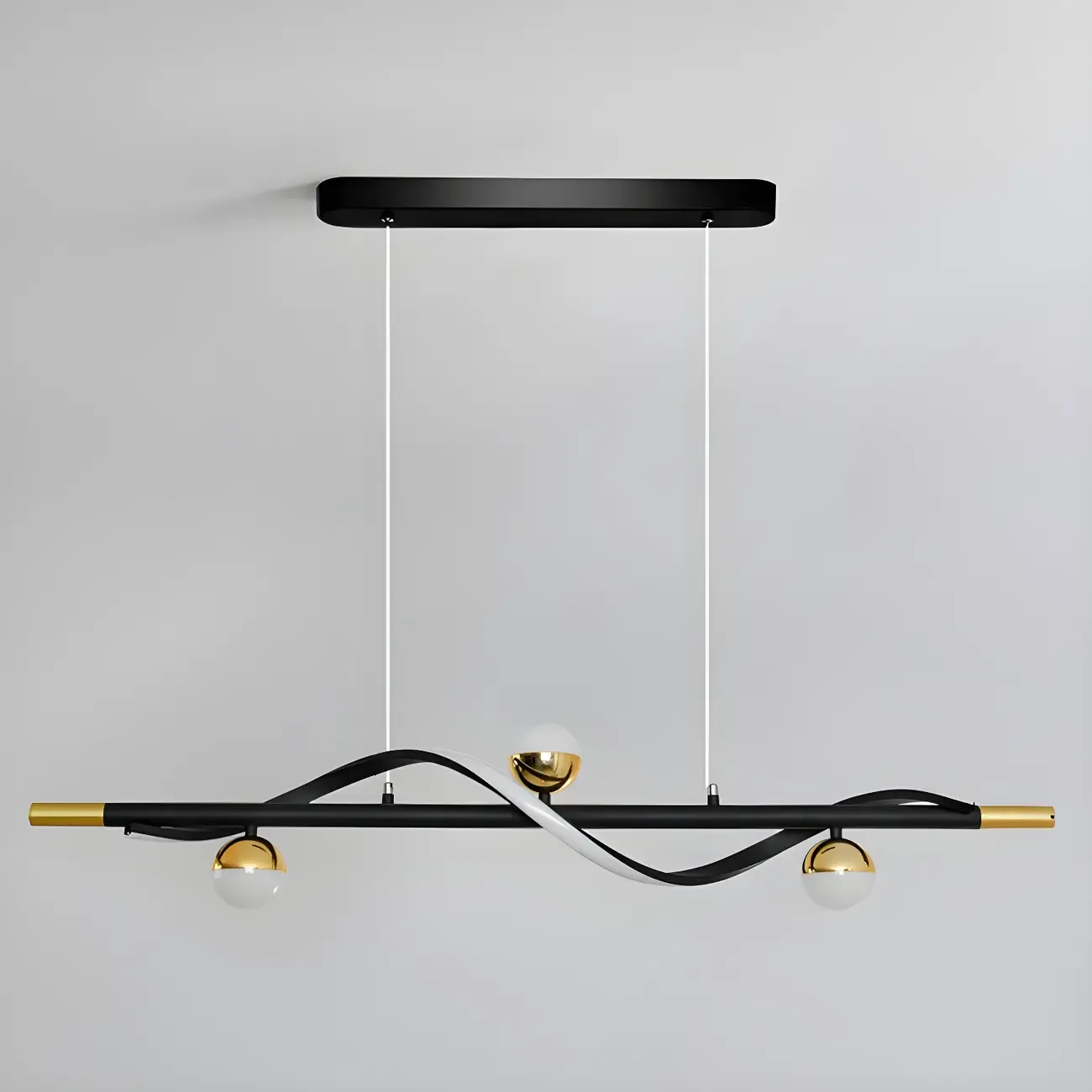 Abstract Black Metal Wave Island Pendant Light Image - 8