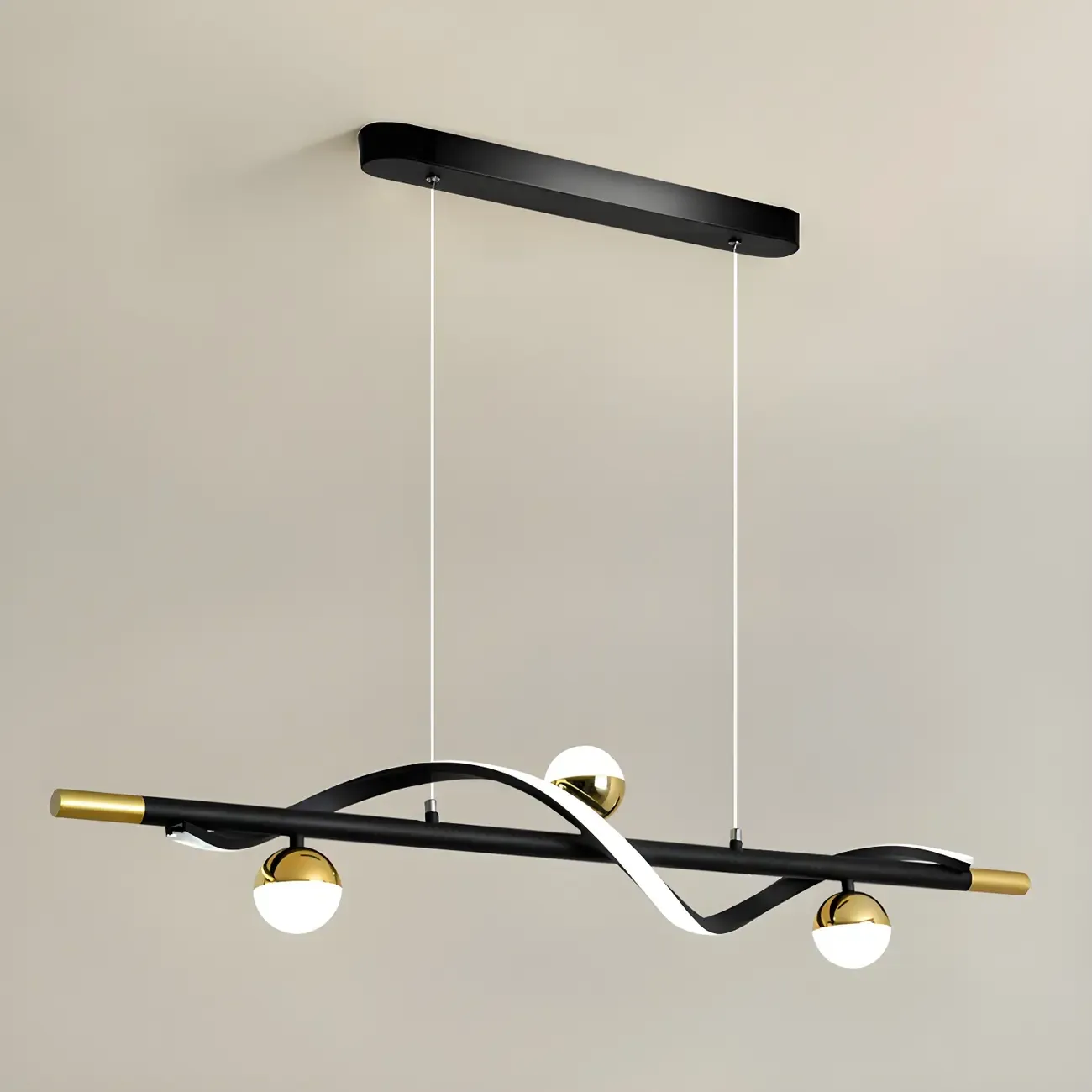 Abstract Black Metal Wave Island Pendant Light Image - 9