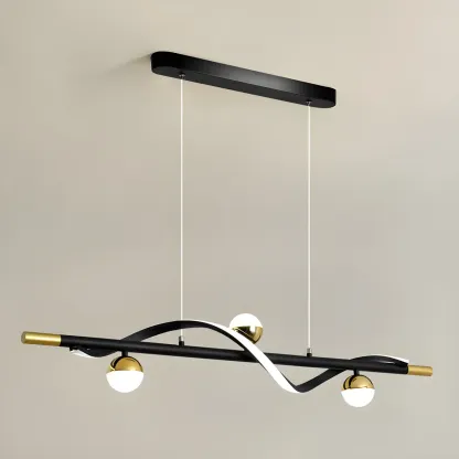 Abstract Black Metal Wave Island Pendant Light Image - 9