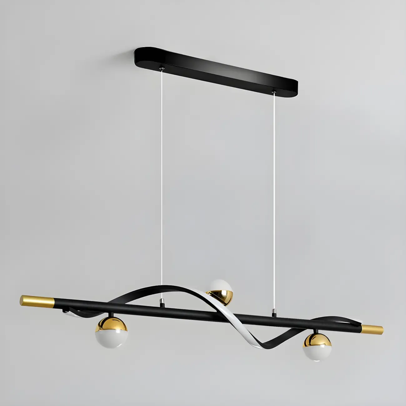 Abstract Black Metal Wave Island Pendant Light Image - 10