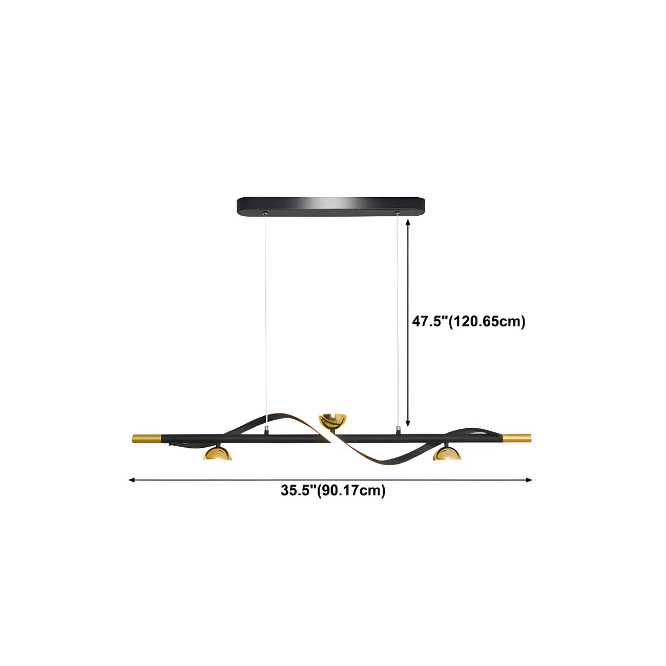 Abstract Black Metal Wave Island Pendant Light #size