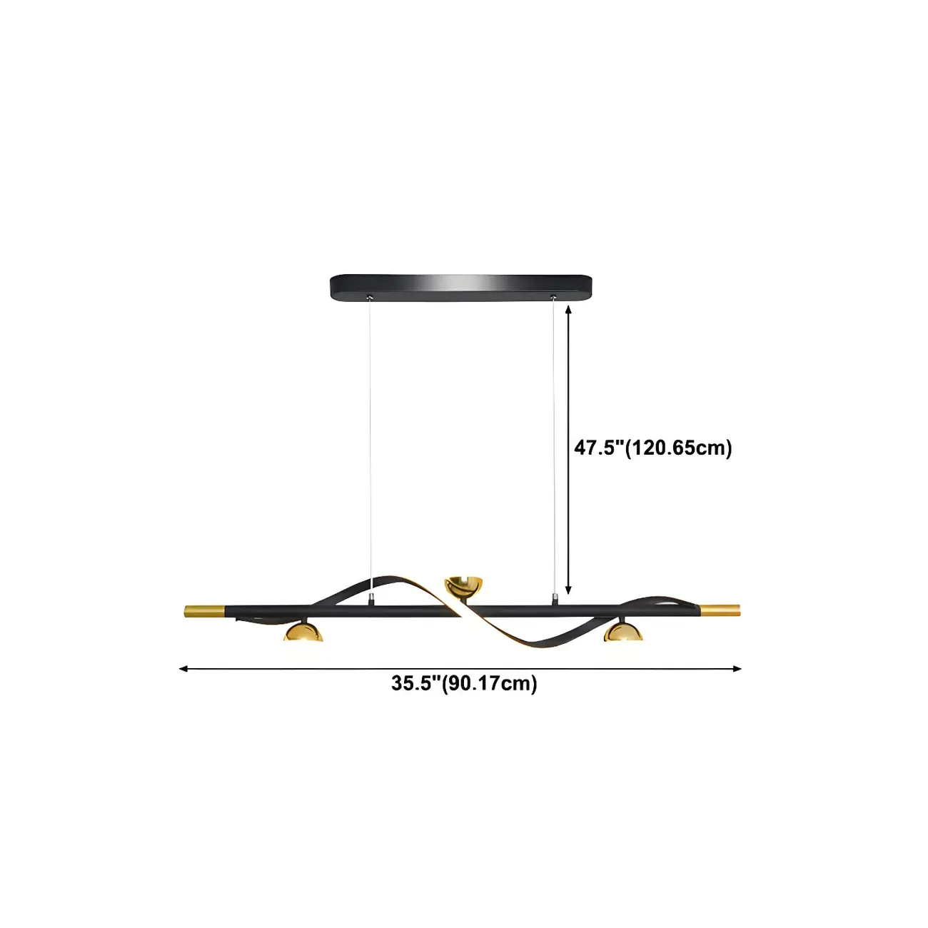 Abstract Black Metal Wave Island Pendant Light #size