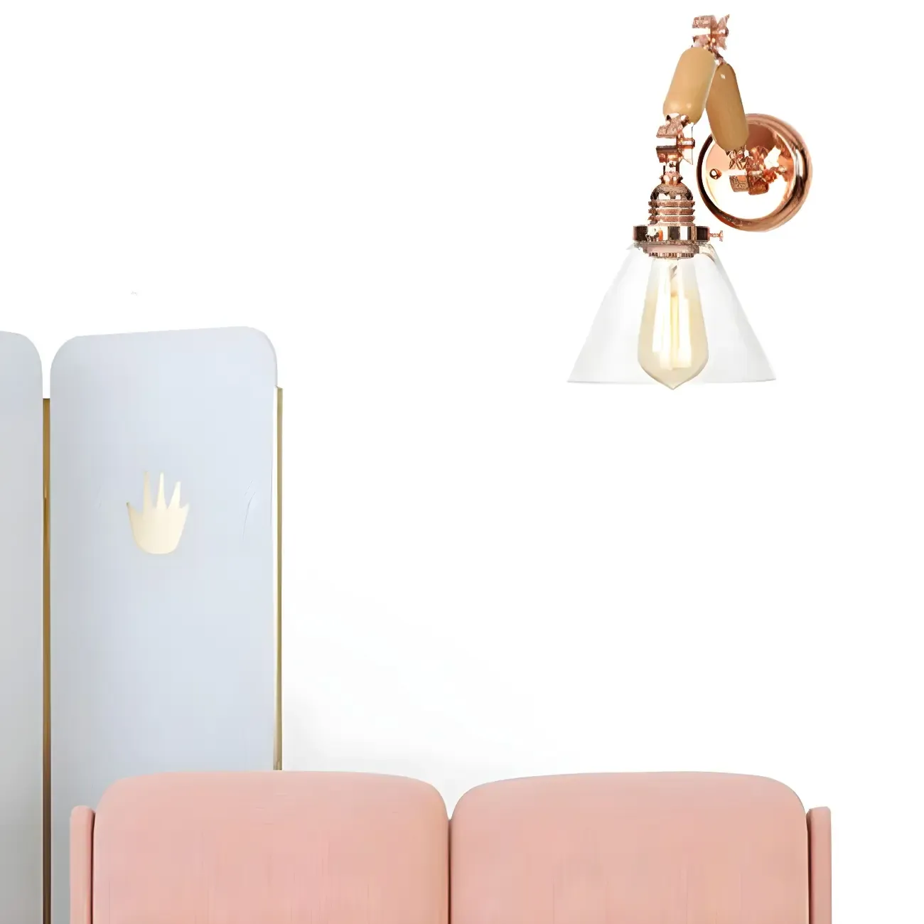 Vintage Copper Swing Arm Wall Light with Clear Glass Shade Image - 2