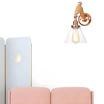 Vintage Copper Swing Arm Wall Light with Clear Glass Shade Image - 2