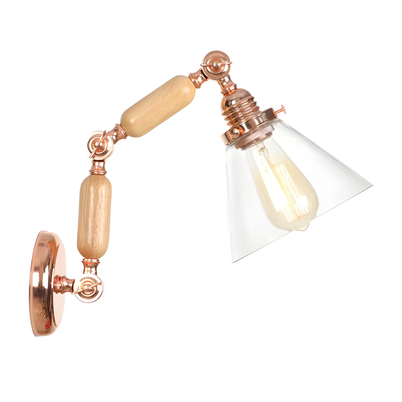 Vintage Copper Swing Arm Wall Light with Clear Glass Shade Image - 1 | homeyfad