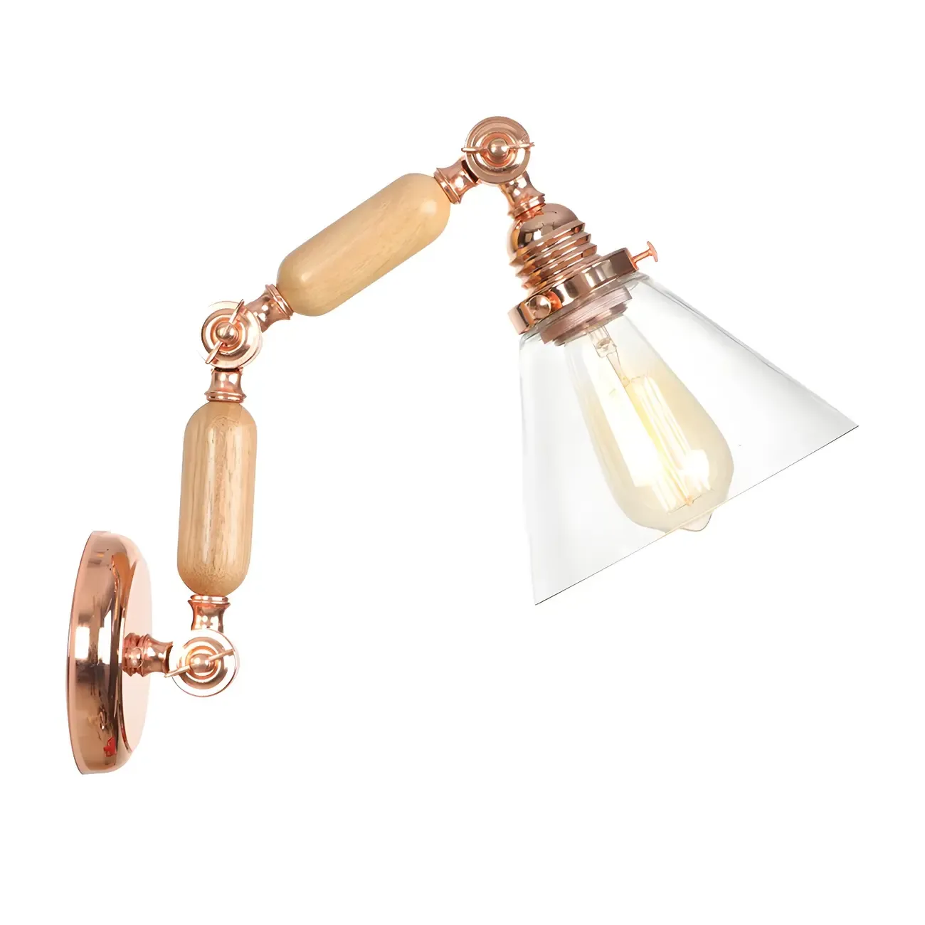 Vintage Copper Swing Arm Wall Light with Clear Glass Shade Image - 1