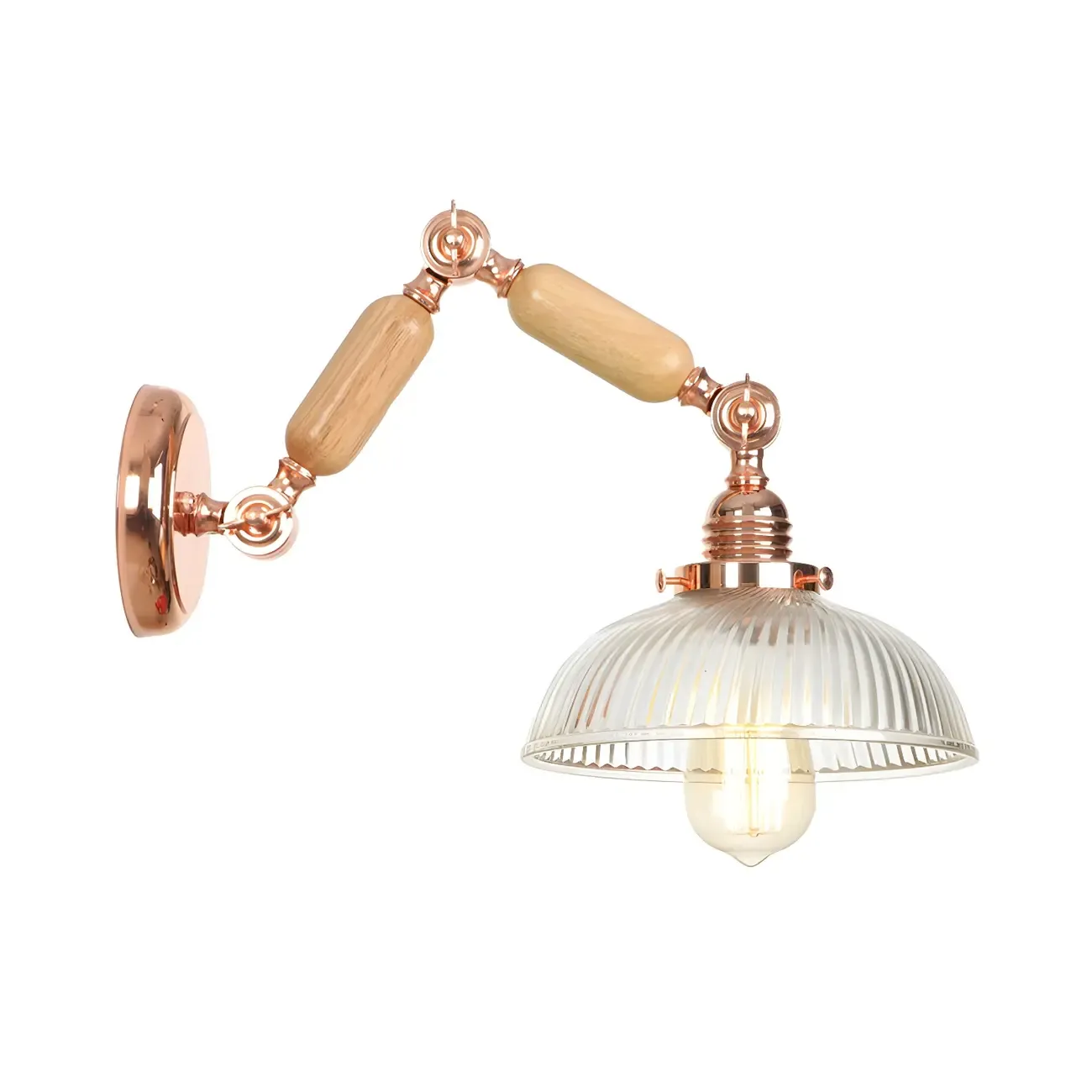 Vintage Copper Swing Arm Wall Light with Clear Glass Shade Image - 5