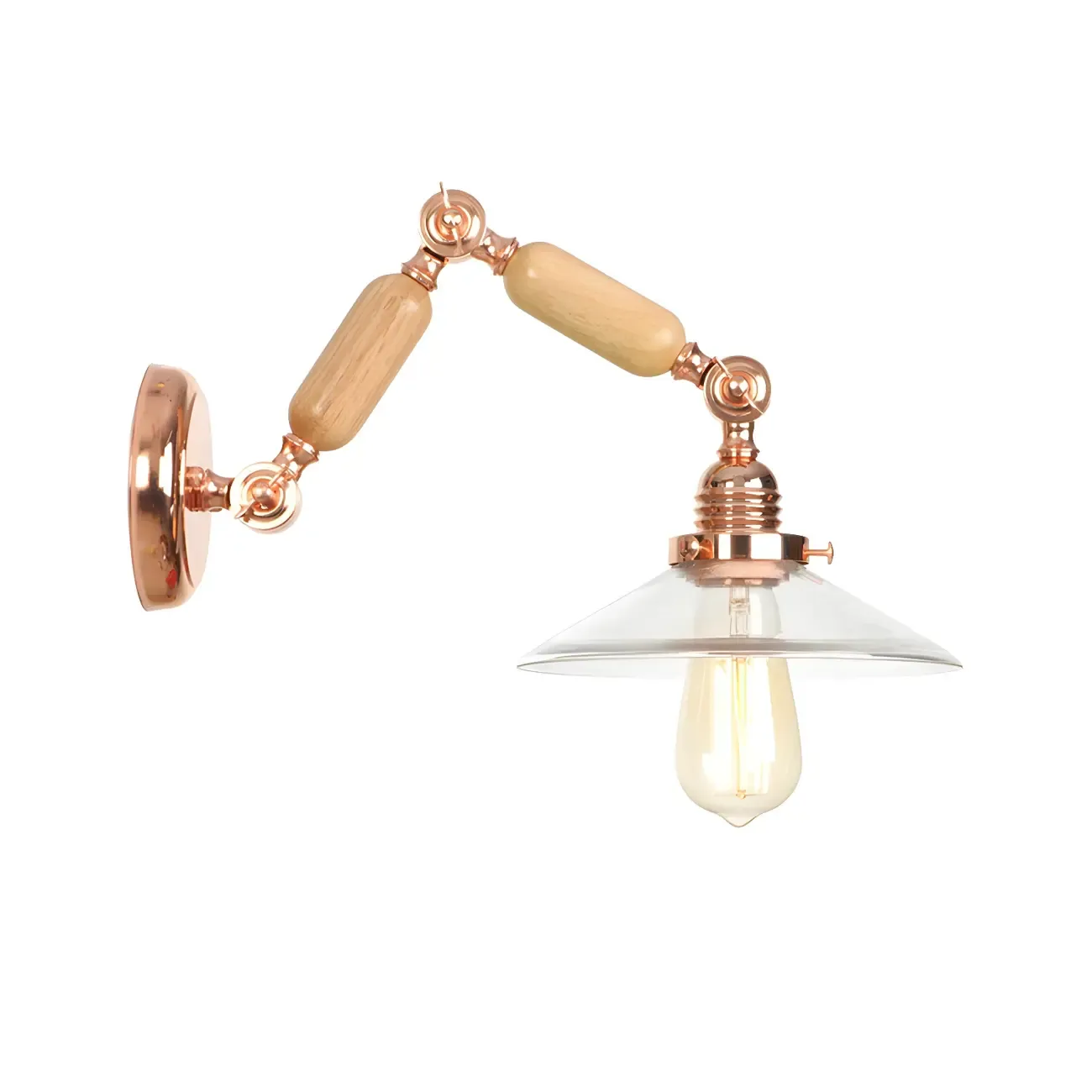 Vintage Copper Swing Arm Wall Light with Clear Glass Shade Image - 6
