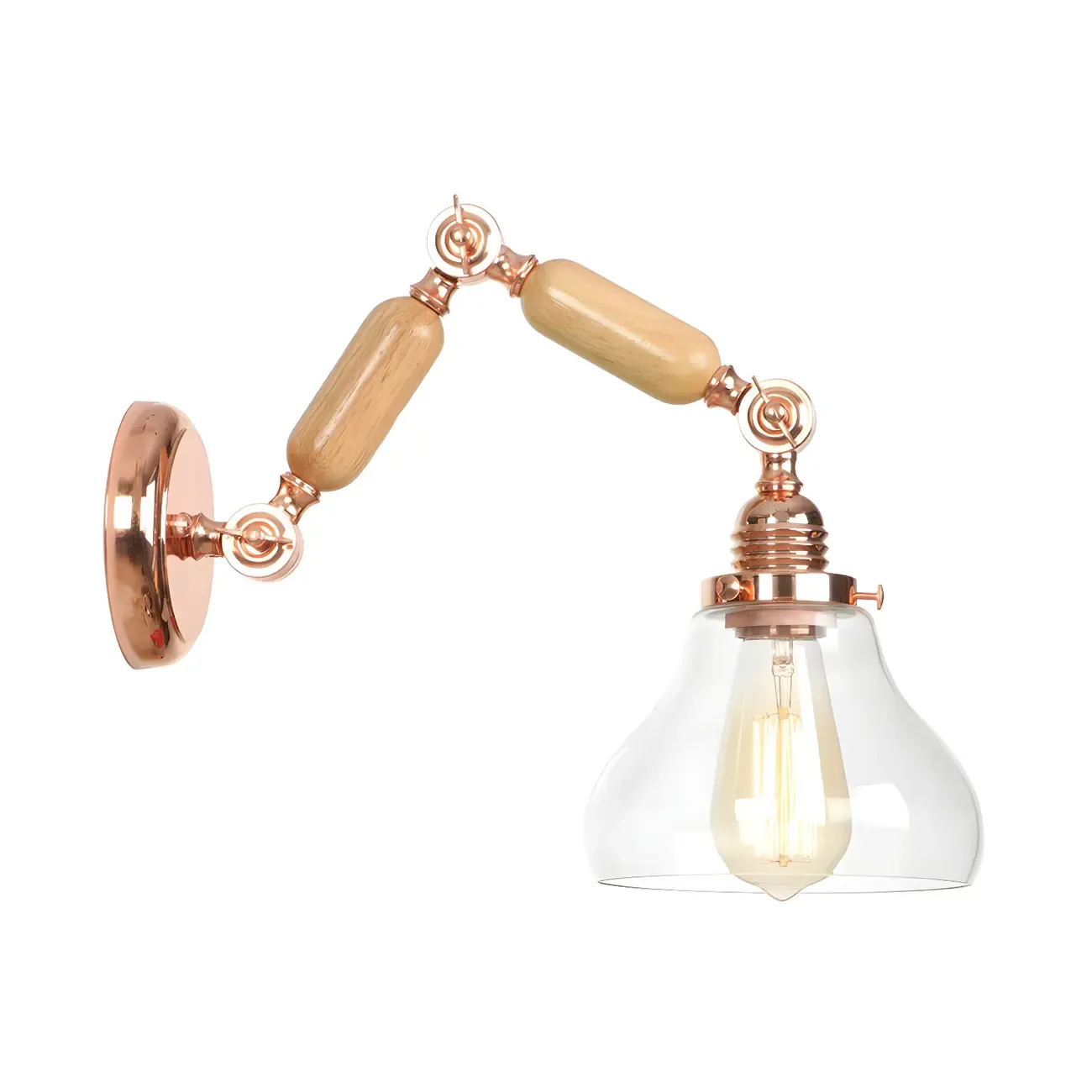 Vintage Copper Swing Arm Wall Light with Clear Glass Shade Image - 9