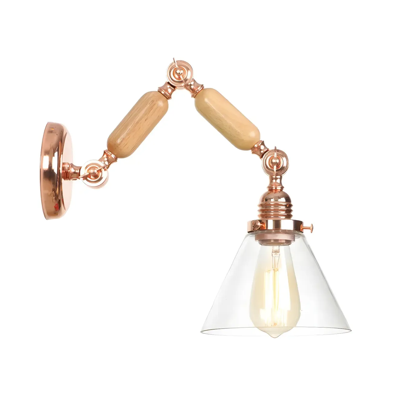 Vintage Copper Swing Arm Wall Light with Clear Glass Shade Image - 10