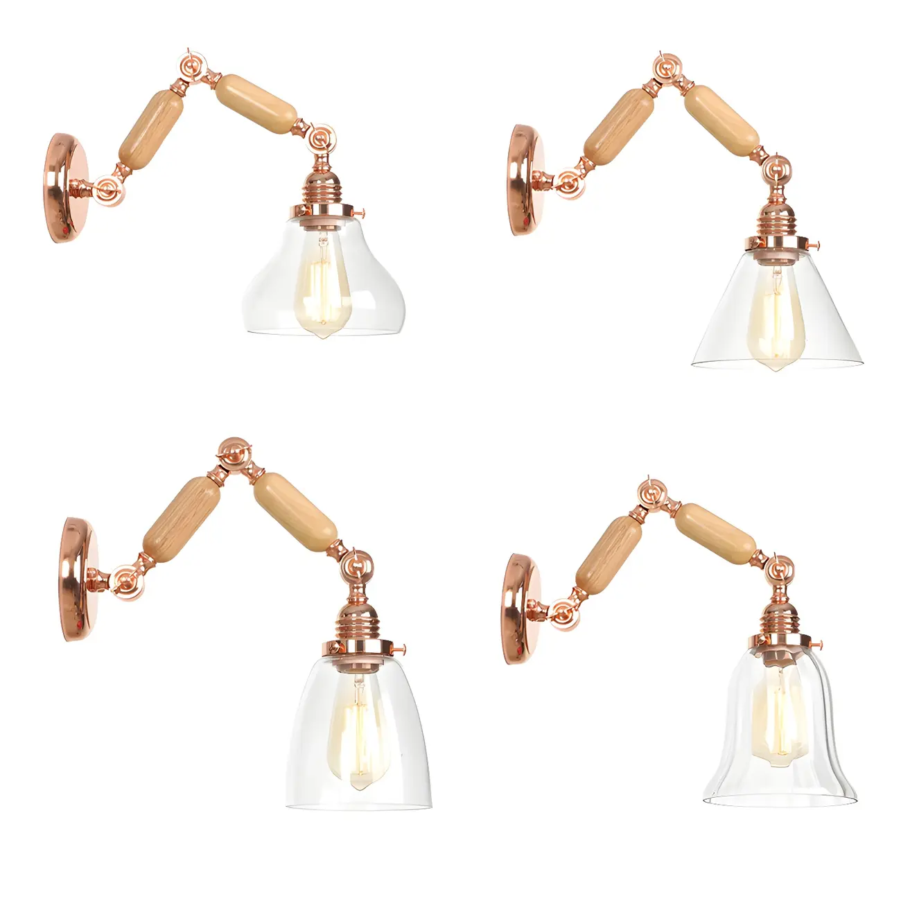 Vintage Copper Swing Arm Wall Light with Clear Glass Shade Image - 12 | homeyfad