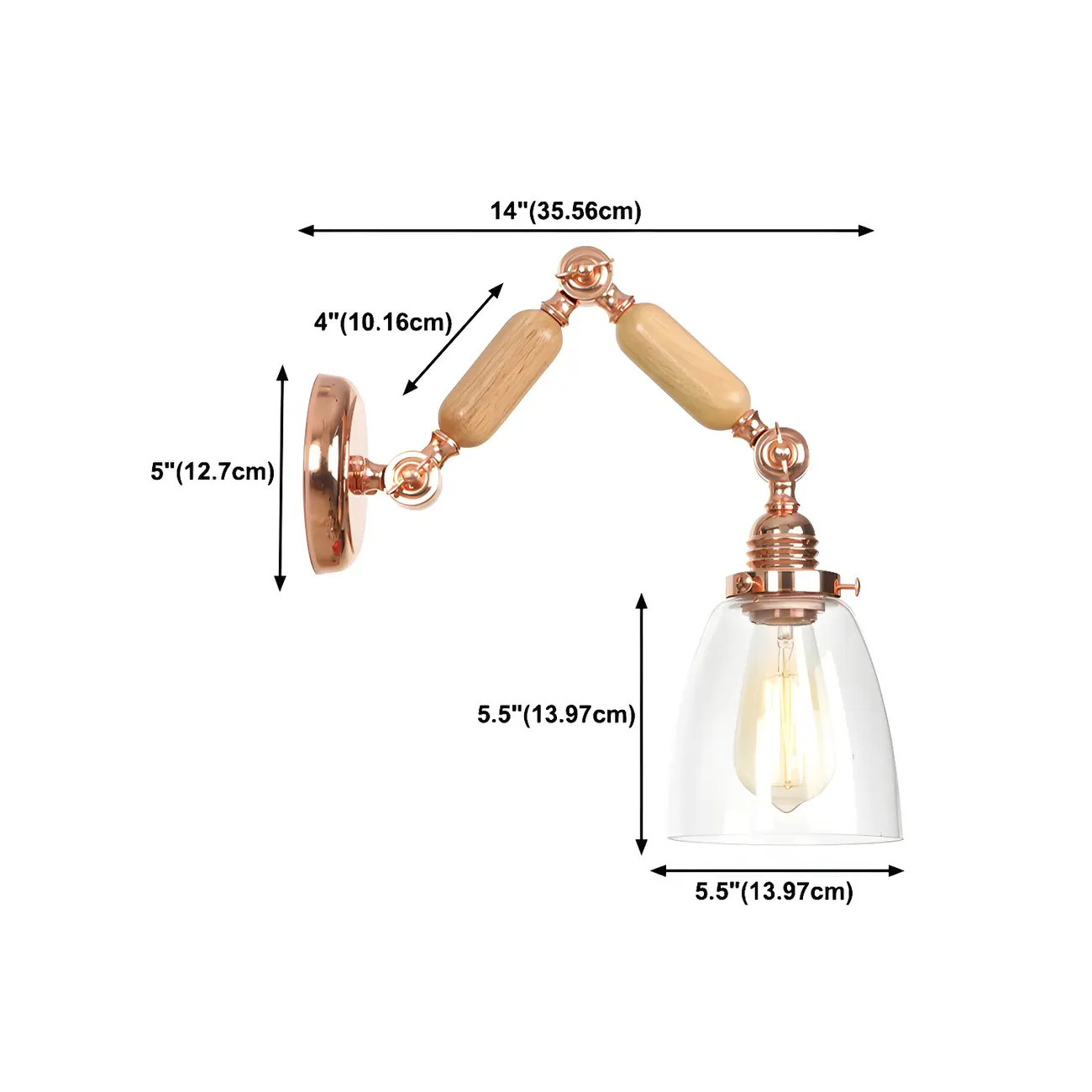 Vintage Copper Swing Arm Wall Light with Clear Glass Shade #size | homeyfad