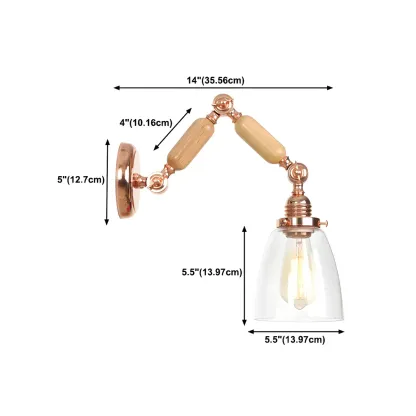 Vintage Copper Swing Arm Wall Light with Clear Glass Shade #size