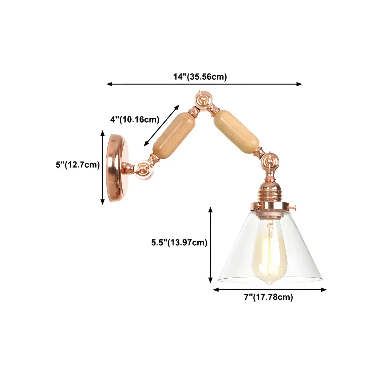 Vintage Copper Swing Arm Wall Light with Clear Glass Shade Image - 14