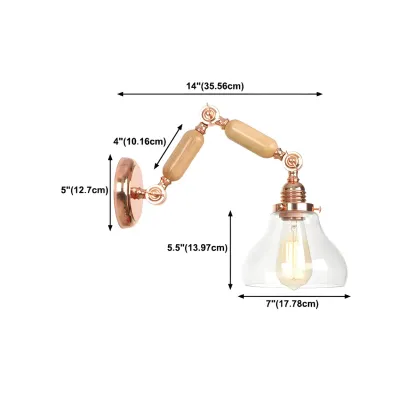 Vintage Copper Swing Arm Wall Light with Clear Glass Shade Image - 15