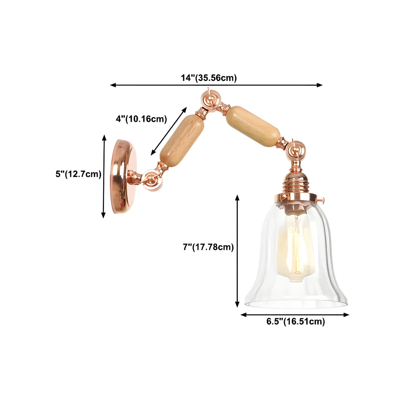 Vintage Copper Swing Arm Wall Light with Clear Glass Shade Image - 16 | homeyfad