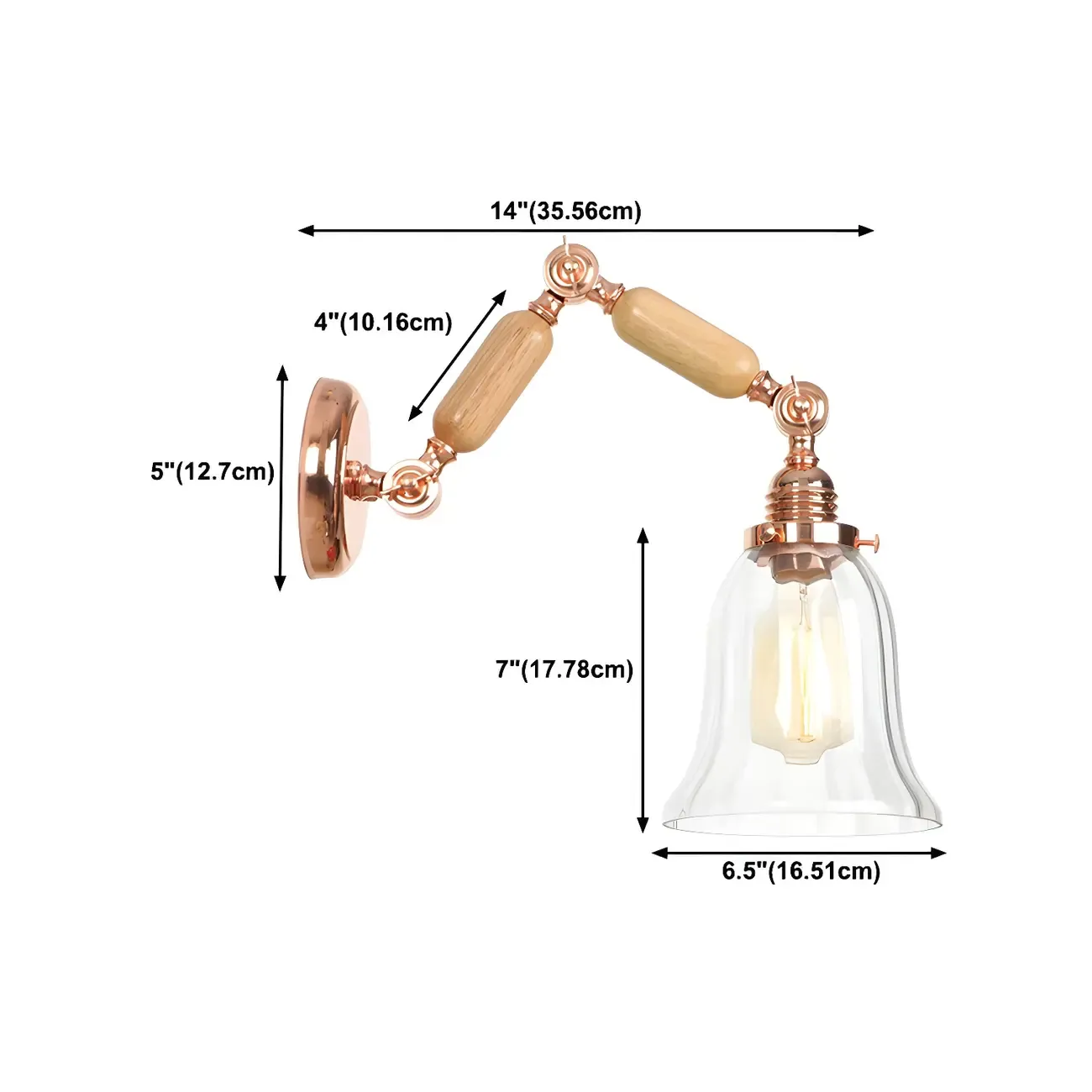 Vintage Copper Swing Arm Wall Light with Clear Glass Shade Image - 16