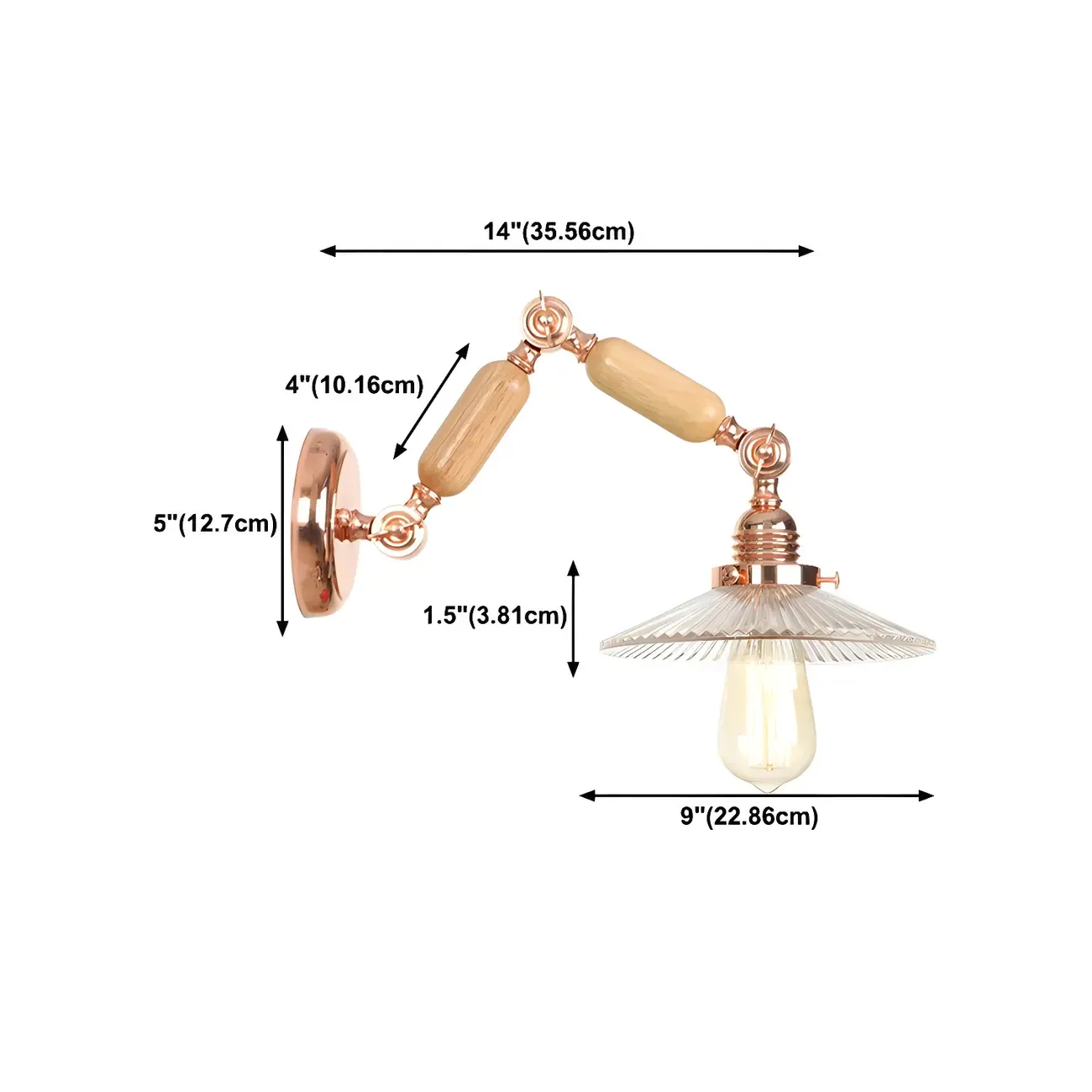 Vintage Copper Swing Arm Wall Light with Clear Glass Shade Image - 17