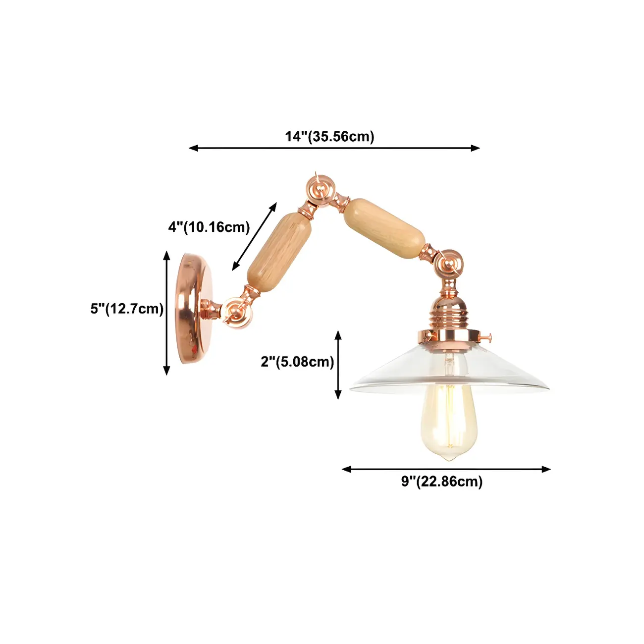 Vintage Copper Swing Arm Wall Light with Clear Glass Shade Image - 18 | homeyfad