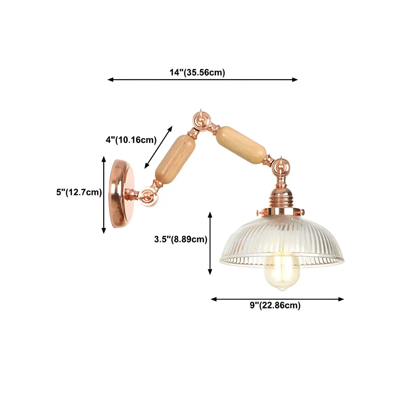 Vintage Copper Swing Arm Wall Light with Clear Glass Shade Image - 19