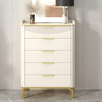 Glam White Wooden Dresser with Gold Handles for Bedroom Image - 2
