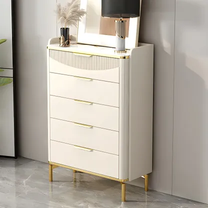 Glam White Wooden Dresser with Gold Handles for Bedroom Image - 5